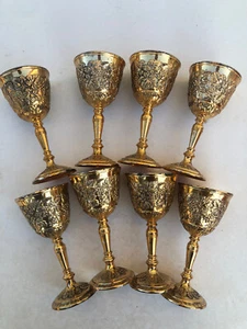 Lotto 8 Taj San Francisco Giappone Vintage Tazze Calici Metallo Tono Ottone 6" - Foto 1 di 11