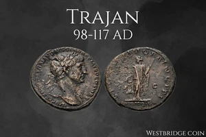 Trajan Roman Coin AD 112-113 | Arabia Reverse w/ Camel | Ancient Bronze As - Picture 1 of 7