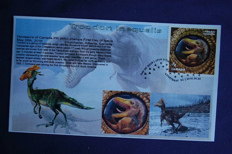 Canada Dinosaurs Troodon Inequalis 85c SA Stamp FDC Bullfrog Cachet 09597 Sc# - Image 1 of 1