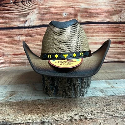 Chapéu de cowboy faroeste branco infantil aba preta Sombrero Vaquero para Ninos Sebastian - Imagem 1 de 4