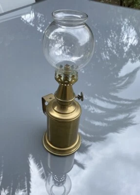 Rare ancienne lampe à essence en laiton & verre globe Chaland Paris France XIX - Photo 1/4