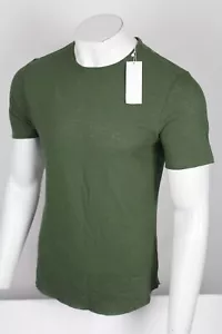 Vince Men's T Shirt Curve Hem Linen Blend Short Sleeve Small Green - Picture 1 of 3