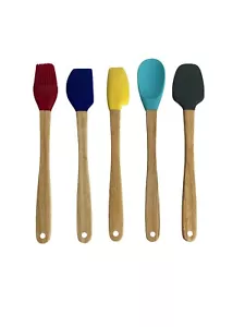 Spatula Cooking Utensils Silicone Mini Wood Handle Heat Resistant Nonstick - Picture 1 of 7