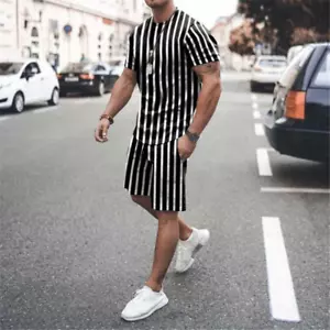 2024 Men's Outfit Sweatsuit Short Sleeve T Shirts and Shorts Summer 2-Piece Set - Picture 1 of 45