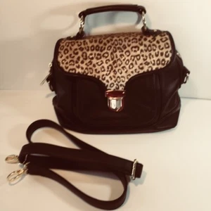 Adrienne Landau schwarz vegan Faux Gepardenmuster Umhängetasche Handtasche verstellbarer Riemen - Bild 1 von 12