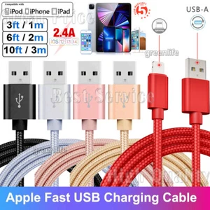 iPhone 14 13 12 11 XR Pad3/6/10Ft Braided Cable USB Fast Charger Cable Data Cord - Photo 1 sur 20