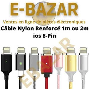 Câble Full Original Nylon Renforcé 1m ou 2m ios 8-Pin, 8 Broches Data , tous ios - Photo 1 sur 22