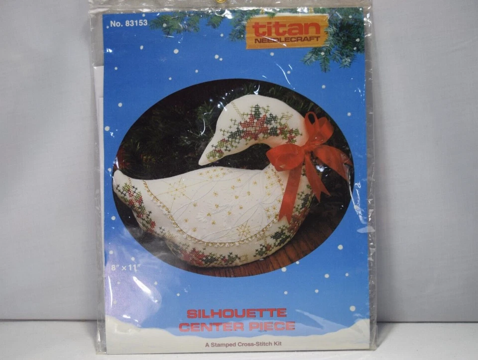 Vtg 1988 Titan Needlecraft Christmas Silhouettes Cross Stitch Kit Turning Goose