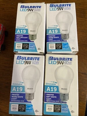 (4) NEW Bulbrite 9 W 60W Replacement LED A19 Bulb Frosted-Dimmable - 800 Lumens - Image 1 of 3
