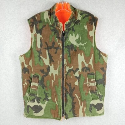 Vtg Sears Camo Vest Mens L Reversible Orange Green Woodland Hunting Thinsulate - Image 1 of 4