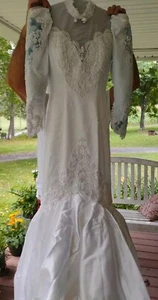 Vtg Marionet WHITE SATIN & LACE VINTAGE STYLE WEDDING GOWN 1980'S See Size 8 - Picture 1 of 22
