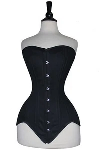 Alta Calidad Sobrebusto Sarga Algodón Moda Negro Corsé Doble Hueso XS a 7XL - Imagen 1 de 7