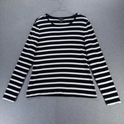 Lauren Ralph Lauren Shirt Womens XL Black White Striped Long Sleeve Crewneck - Image 1 of 4