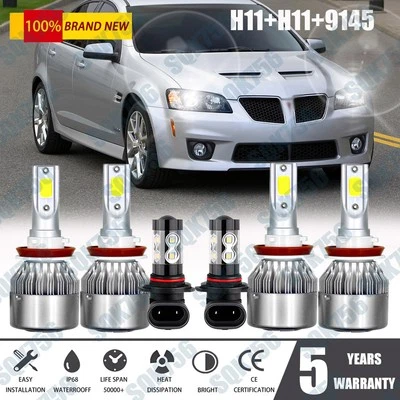 For Pontiac GTO 2004 2005 2006 6x 6000K LED Combo Headlights + Fog Lamp Bulbs - Image 1 of 4