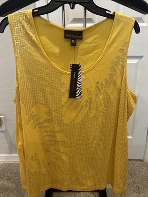 Top Dana Buchman Amarillo Lentejuelas Hoja Floral Embellecido Tejido Sin Mangas XL NUEVO CON ETIQUETAS Foto 1 de 4