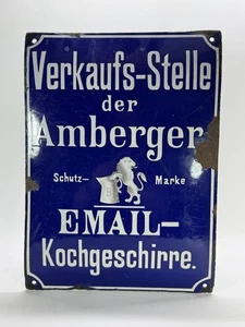 VERKAUFSSTELLE AMBERGER EMAILLE KOCHGESCHIRRE orig. EMAILSCHILD gewölbt um 1910 - Picture 1 of 5