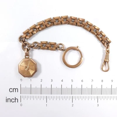 Antique French Rolled Gold Albertina Watch Chain, Fancy Links & Starburst Fob - Image 1 of 4