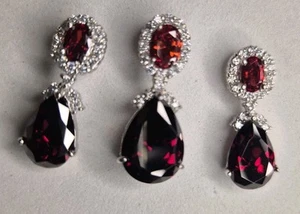 925 Sterling Silver Wine Color Rhinestones Earrings And Pendant Set - Picture 1 of 8
