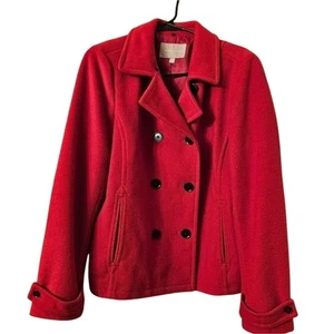 Banana Republic Double Breasted Wool Coat L Mid Length Collared Red Preppy Xmas - Picture 1 of 9