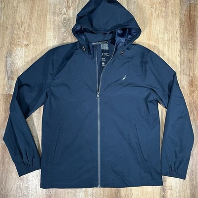 NEW Nautica Men's Medium Stretch Water Resistant Full Zip Hooded Jacket Navy - Image 1 of 4