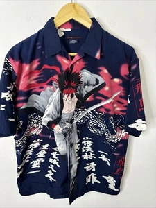Vintage Y2K 90s Rurouni Kenshin Manga Anime Button Up Shirt Men's Size XL Yugioh - Picture 1 of 6