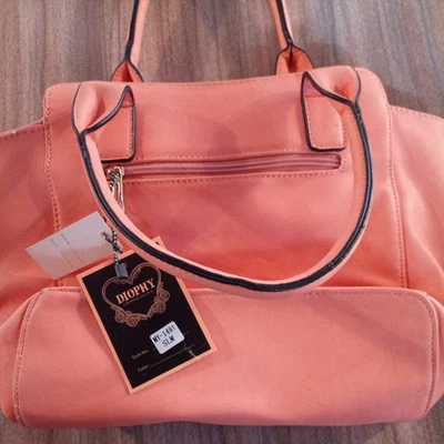 NEW-Diophy Women's peach Leather Handbag/Gold Details/NO Shoulder Strap - Image 1 of 4
