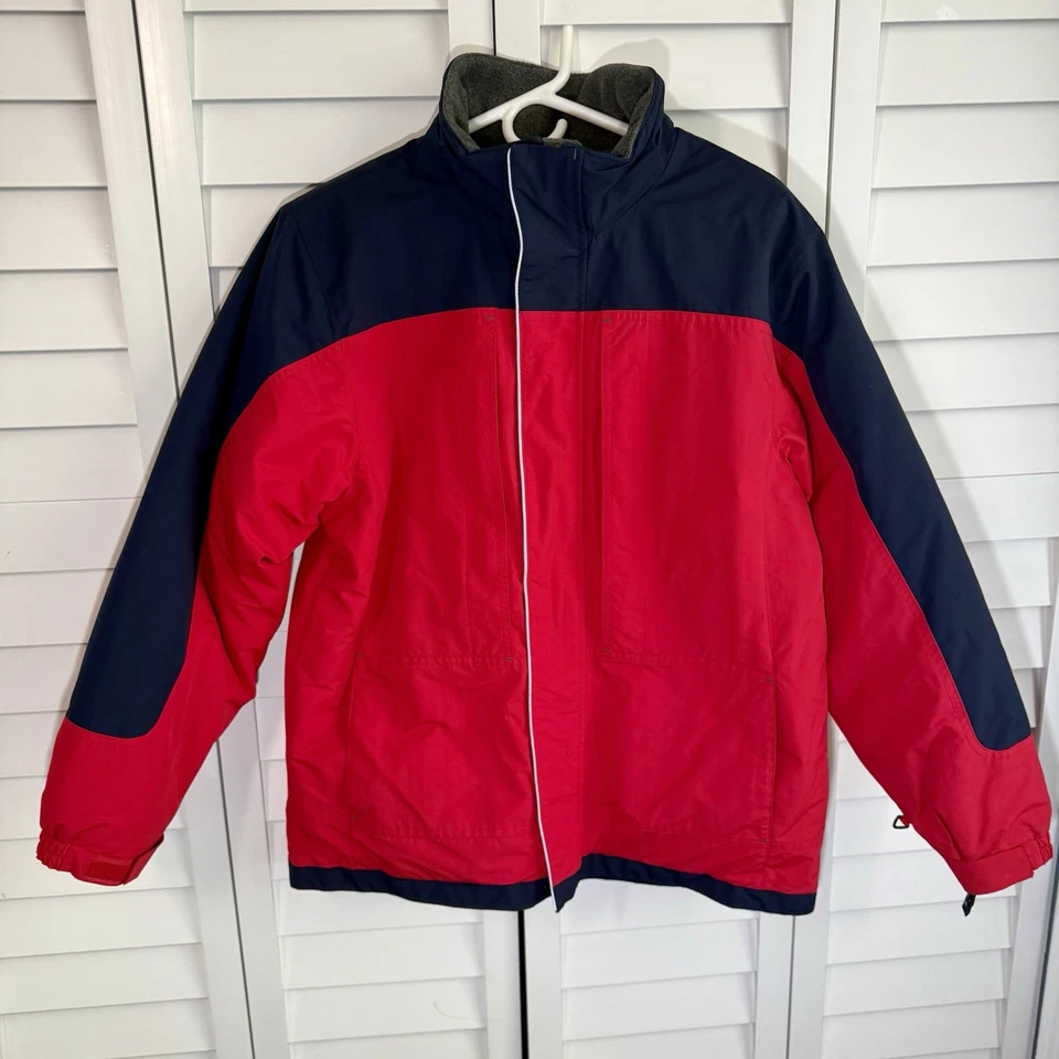 Chaqueta de Invierno Lands’ End Niños Talla 14-16 L Rojo Azul Marino Colorblock Abrigo Forrado de Vellón Foto 1 de 4