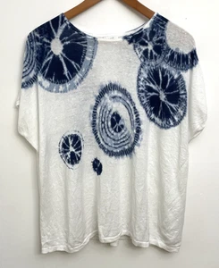 J Jill PureJill S/S Sweater Sz MP Blue White Tie-Dyed Linen Blend Boho Beachy - Picture 1 of 4