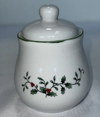 Royal Seasons Holiday Sugar Bowl with Lid Stoneware Holly Berry - Image 1 of 4