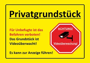 Privatgrundstück - Video, Befahren und Betreten verboten! - ALU oder PVC-Schild - Bild 1 von 1