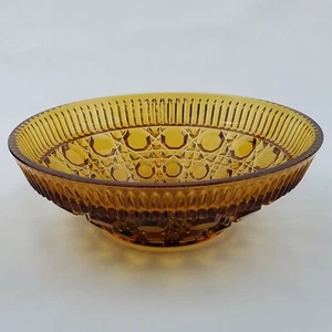 Bernstein Pressglas Schale Diamant & Knopf Muster 7-1/2" Durchmesser Retro Vintage  - Bild 1 von 9