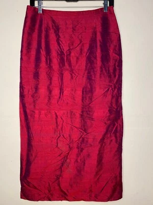 Falda lápiz Lee Bird vintage años 90 rojo borgoña seda cruda talla S-M 10-12 Foto 1 de 4