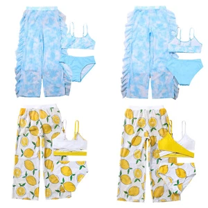 Kids Girls Bikini Set With Mesh Pants Water Park Swimsuit Sun Protection Beach - Picture 1 of 30