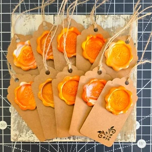 Set of 10 Kraft paper wax seal Orange Bee Tags - Picture 1 of 4