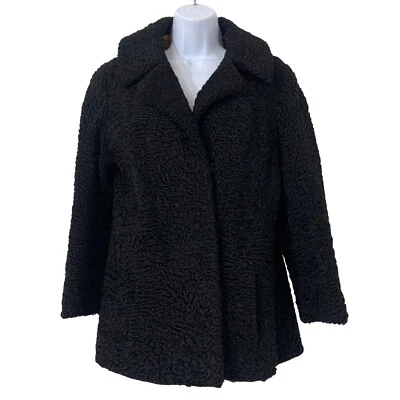 Abrigo de piel de cordero Karakul negro suroeste africano genuino Swakara años 50 forro de cachemira Foto 1 de 4