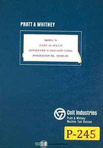 Pratt Whitney Model B, Tape O Matic, Tape Processing Operations and Parts Manual - Picture 1 of 7