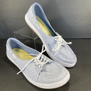 Keds Women's Size 7.5 Blue White Stripe Canvas Lace Up Slip On Sneaker WF51362 - Picture 1 of 8