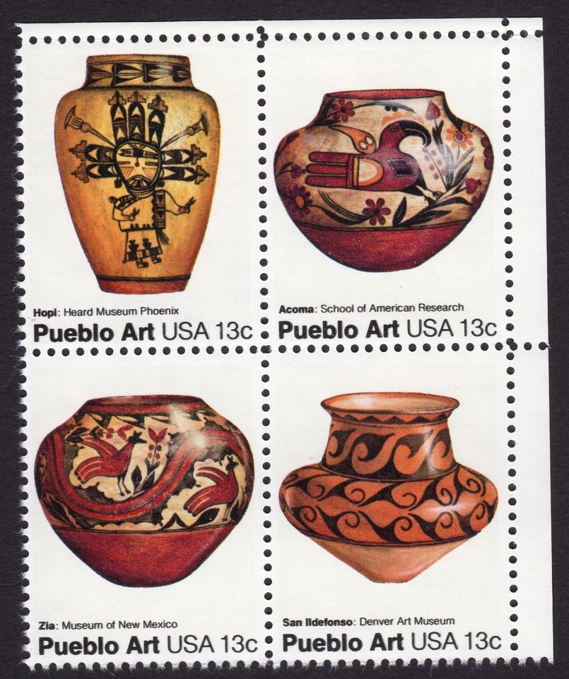 Scott #1709a (1706-09) Pueblo Art 13¢ Block of 4 Stamps - MNH Hopi 1st - Image 1 of 1