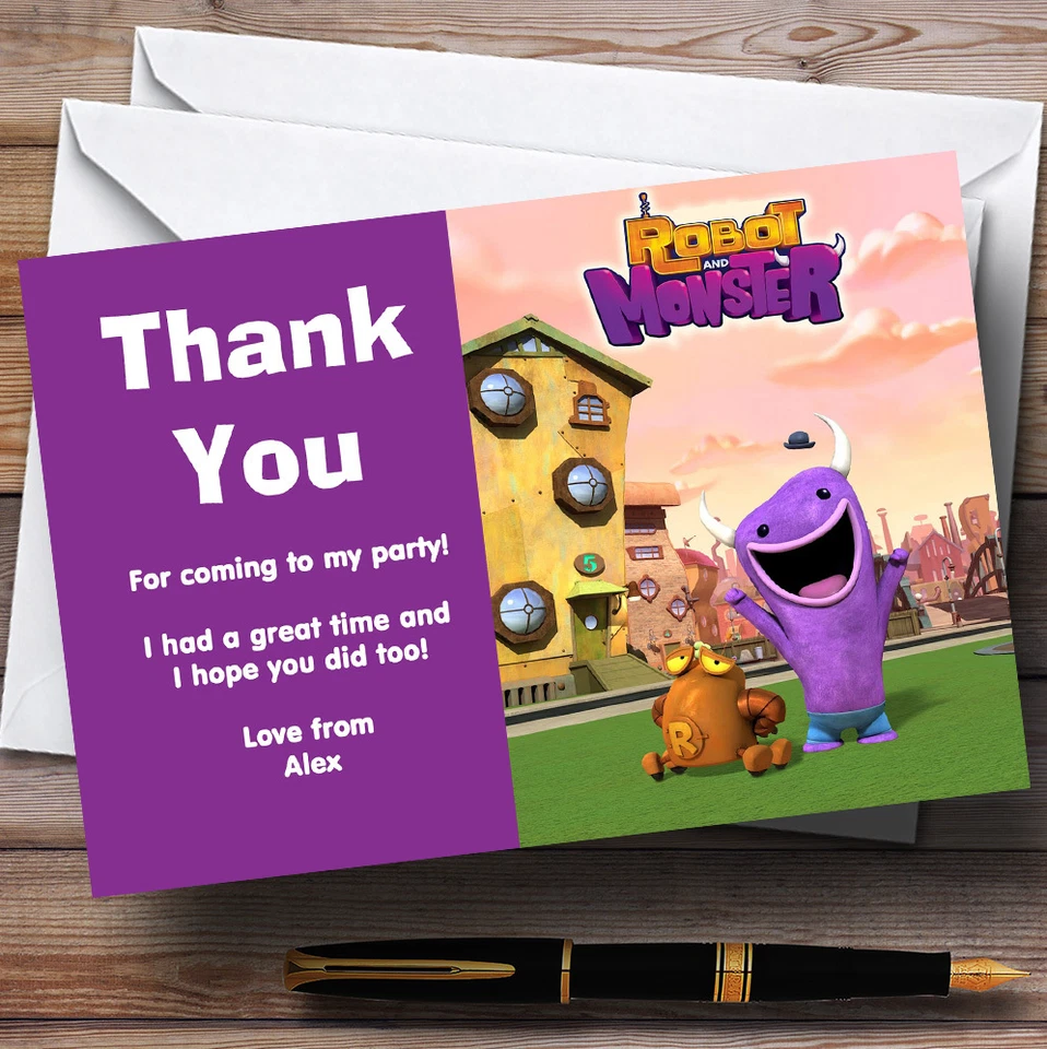 Robot And Monster Personalised Children's Birthday Party Thank You Cards - Image 1 of 1