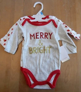 Modern Baby Christmas Merry + Bright Girl's Bodysuits Set of 2 3-6 Months - Picture 1 of 2