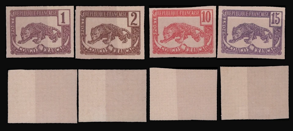 SAVOYSTAMPS-French Congo-1900-Leopard Essay Imperforate Trial Proof Set x 4 - Image 1 of 4