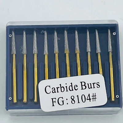 10 piezas/caja fresas de carburo de ortodoncia dental tapper de acabado desbondado FG 8104 Foto 1 de 4