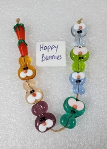 Fused Glass Bunny Carrots Beads Handmade multi color Easter Rabbits  - Picture 1 of 8