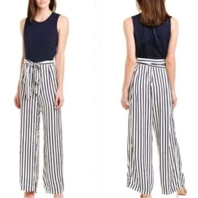 J. McLaughlin Toni Pinstripe Jumpsuit size M preppy coastal nautical vacation - Imagem 1 de 4