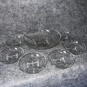 Hazel Atlas Colony Square Bottom Salad Bowl With 6 Serving Bowls MCM - Picture 1 of 4