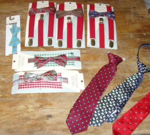 U PICK toddler child size bowtie clip on tie suspender holiday set pocket square - Picture 1 of 10