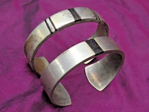 2 vintage / handmade heavy Sterling cuff bracelets Ethnic Tribal ebony wood - Picture 1 of 7