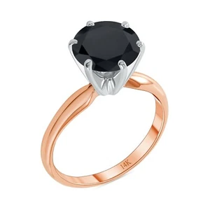 2.50 Ct Round Black Real Solid 14K Rose Gold Solitaire Engagement Wedding Ring - Picture 1 of 3
