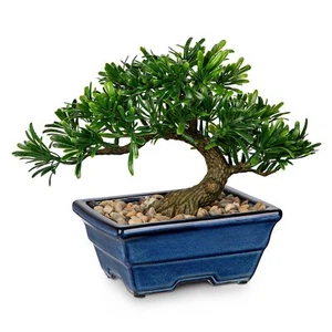 Artificial Bonsai Tree Faux Plants Indoor Small Fake Plants Decor with Blue C... - Picture 1 of 5
