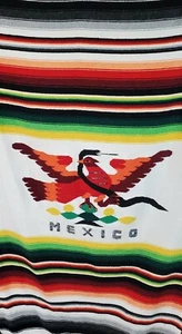 Vtg Mexican Serape Saltillo Hand Woven BLANKET RUG THROW 48" x 78" Egale & Snake - Picture 1 of 9